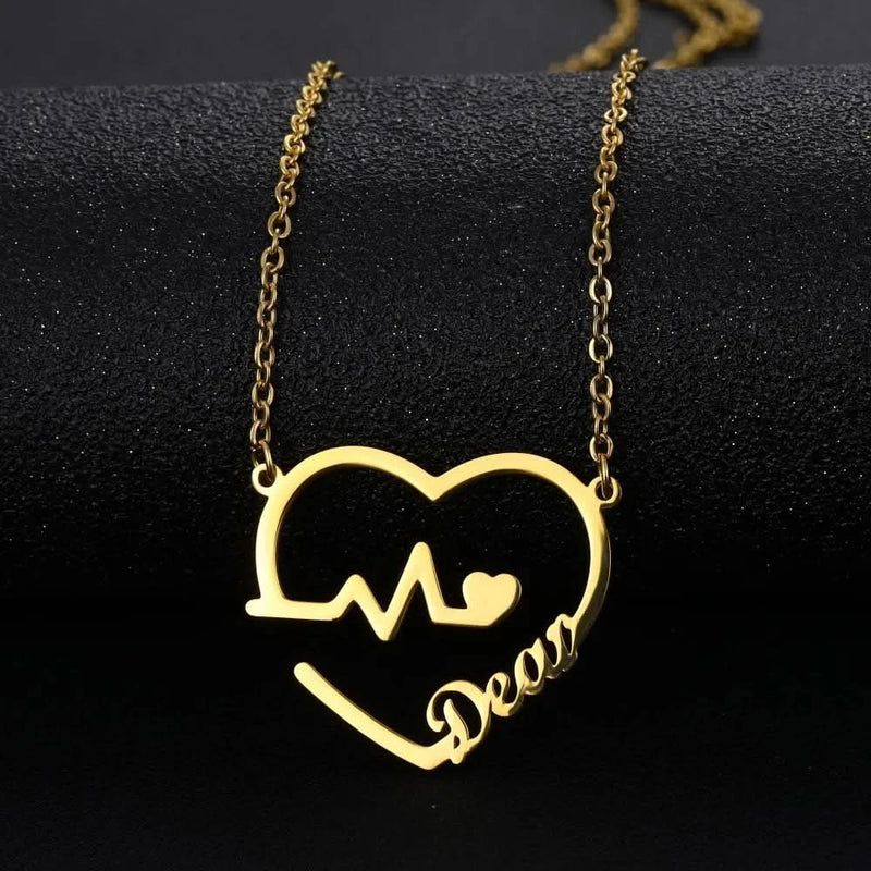 Heartbeat Heart Shape Custom Name Necklace