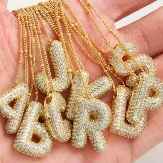Rhinestone CZ Bubble Letter Necklace