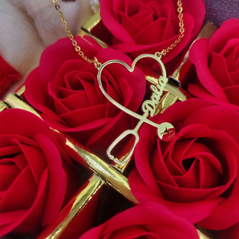 Heart Stethoscope Custom Name Necklace