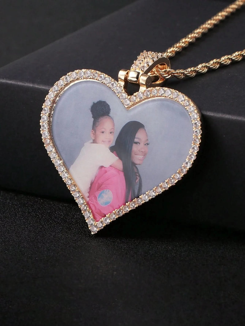 CZ Heart Necklace with Picure