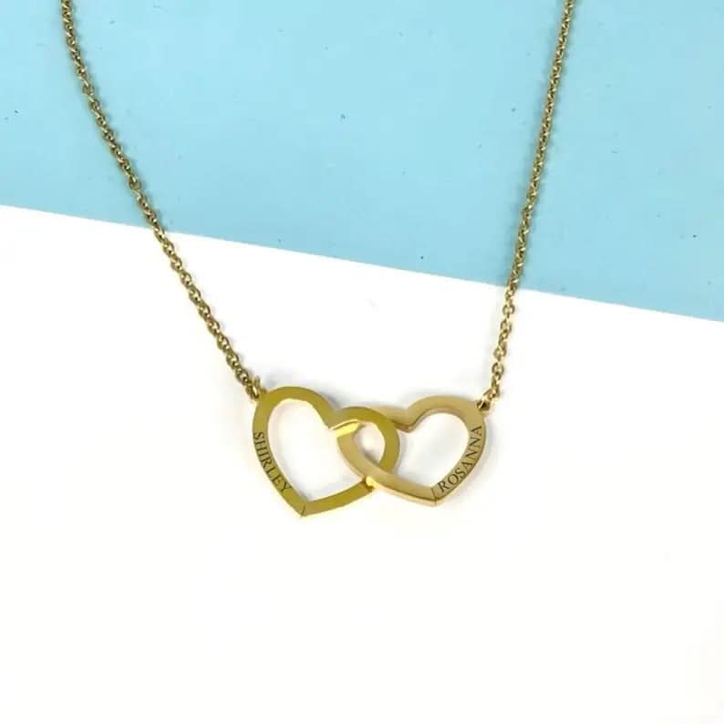 2 Hearts Couple Name Necklace