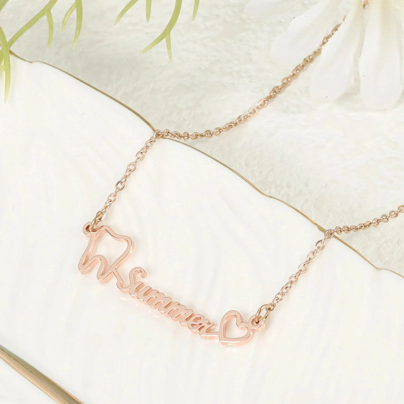 Personalized Dental Tooth Heart Custom Name Necklace
