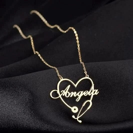 Stethoscope Cursive Font Custom Name Necklace