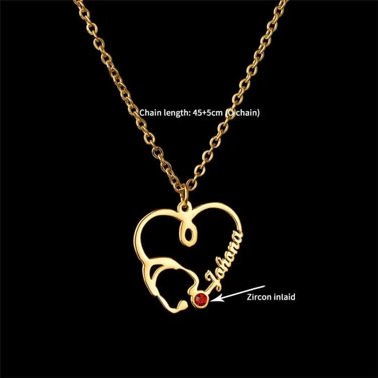 Personalized Stethoscope Birthstone Custom Name Necklace