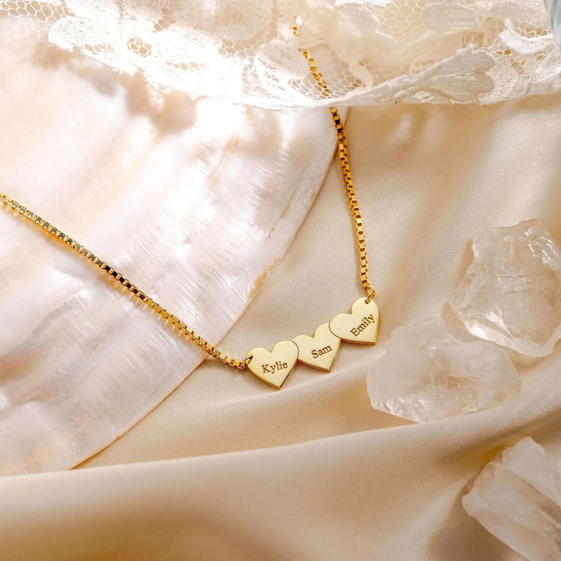 3 Minimilist Hearts Name Necklace