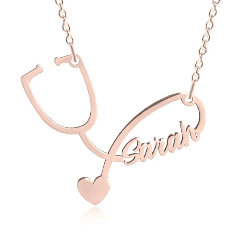 Stethoscope Custom Name Necklace With Heart