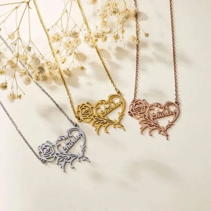 Rose Heart Custom Name Necklace