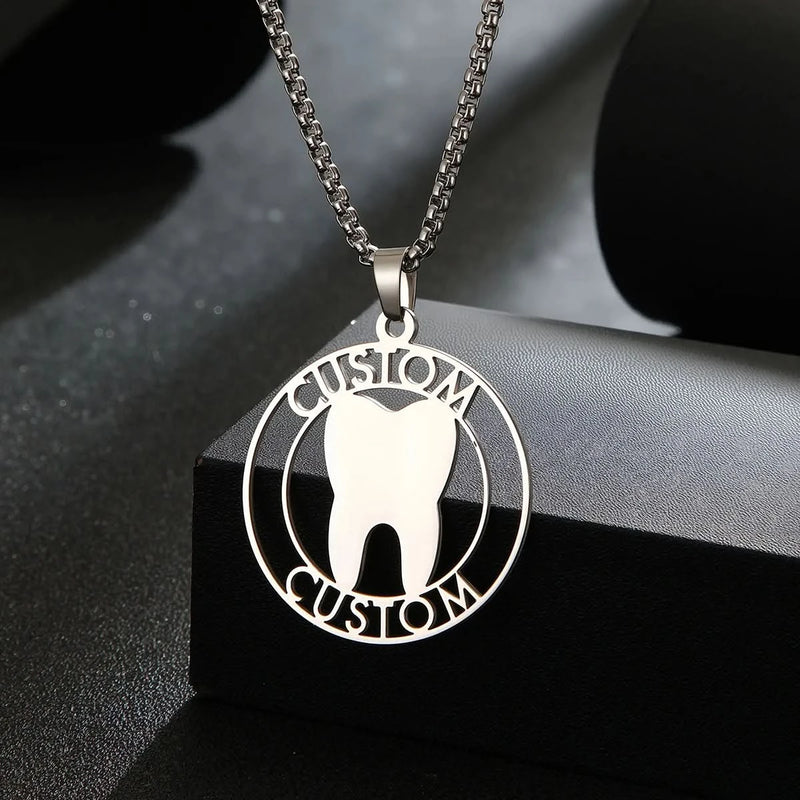 Custom Name Necklace with Tooth Charm – Dental Gift for Dentists & Hygienists