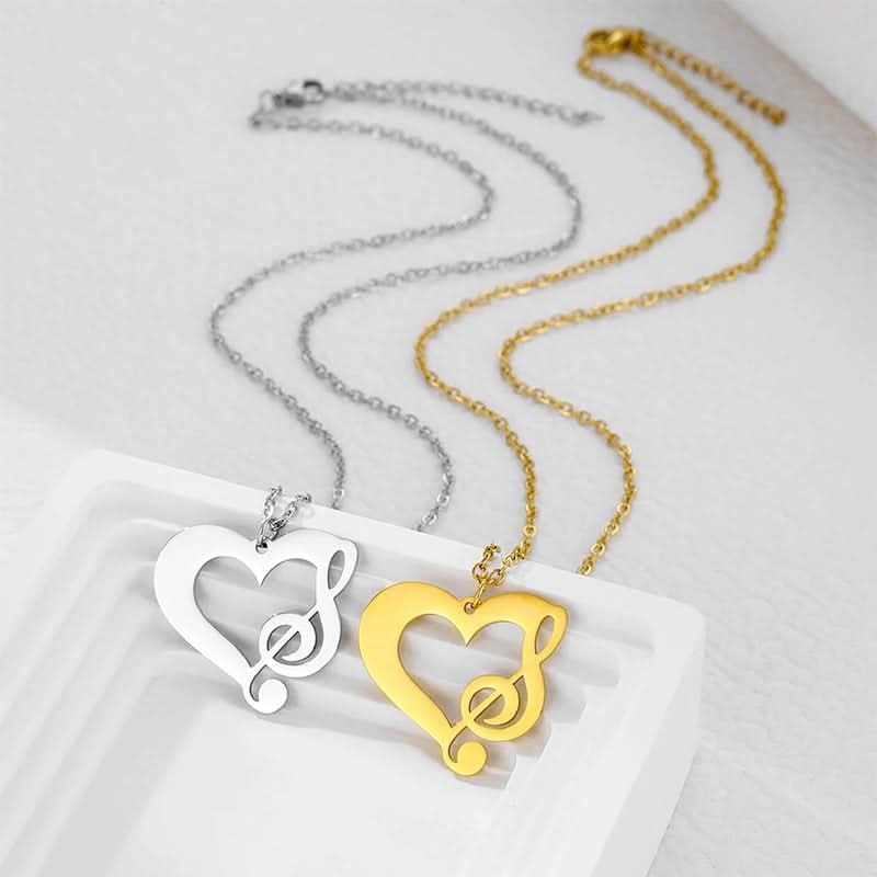 Heart and Music Note Name Necklace