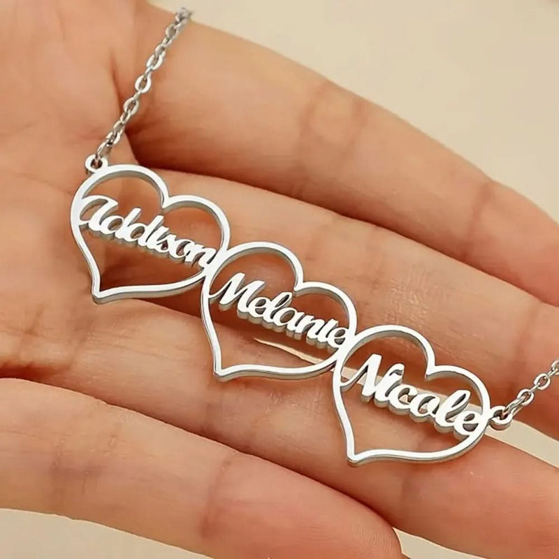 Three Hearts Personalized Name Necklace