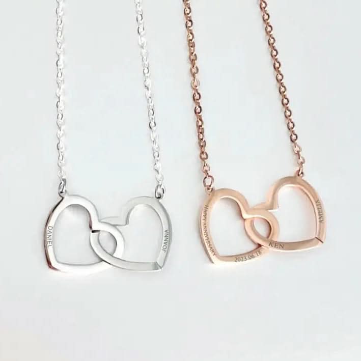 2 Hearts Couple Name Necklace