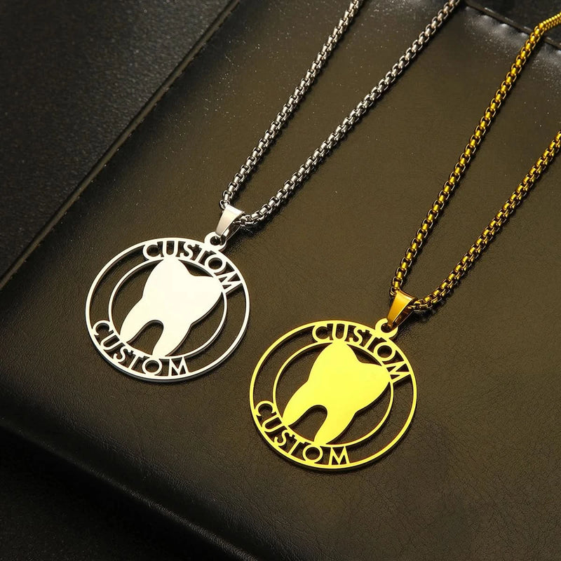 Custom Name Necklace with Tooth Charm – Dental Gift for Dentists & Hygienists