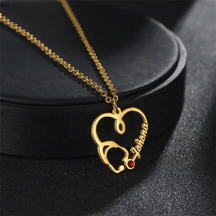 Personalized Stethoscope Birthstone Custom Name Necklace