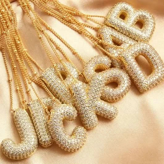 Rhinestone CZ Bubble Letter Necklace