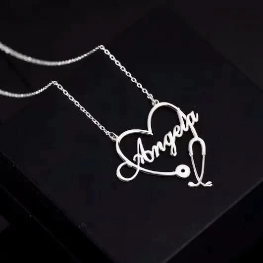 Stethoscope Cursive Font Custom Name Necklace
