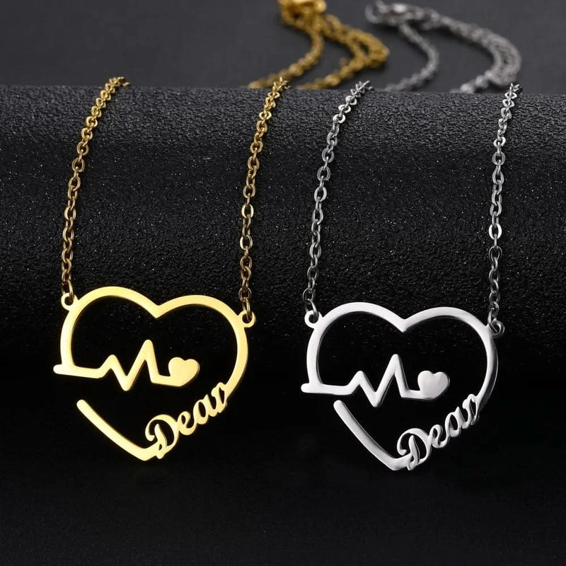 Heartbeat Heart Shape Custom Name Necklace
