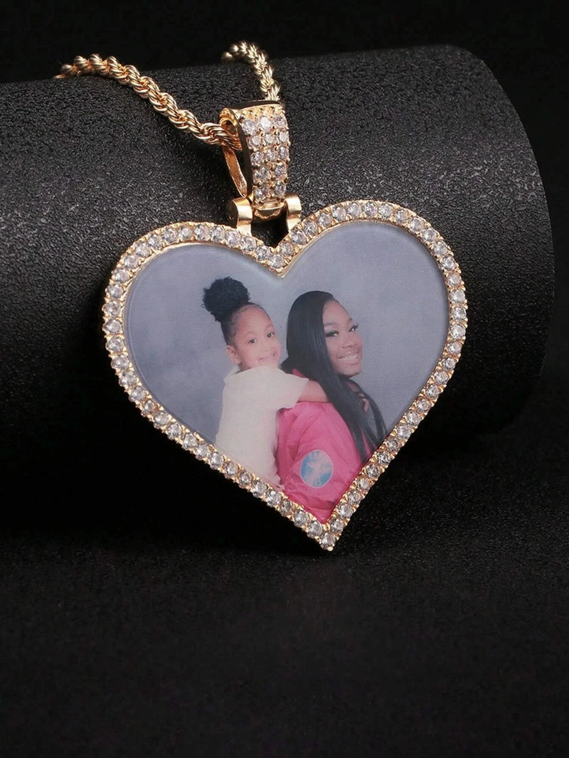 CZ Heart Necklace with Picure