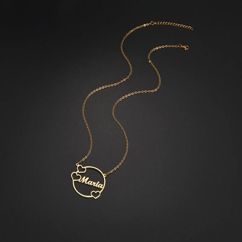 Minimilist 3 Heart Circle Name Necklace