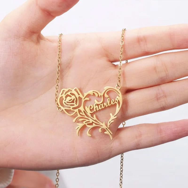 Rose Heart Custom Name Necklace