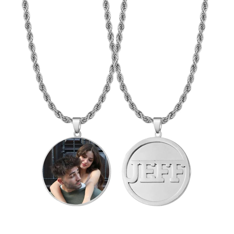 Picure Pendent Necklace Round Shape with Custom Name