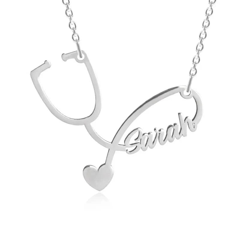 Stethoscope Custom Name Necklace With Heart