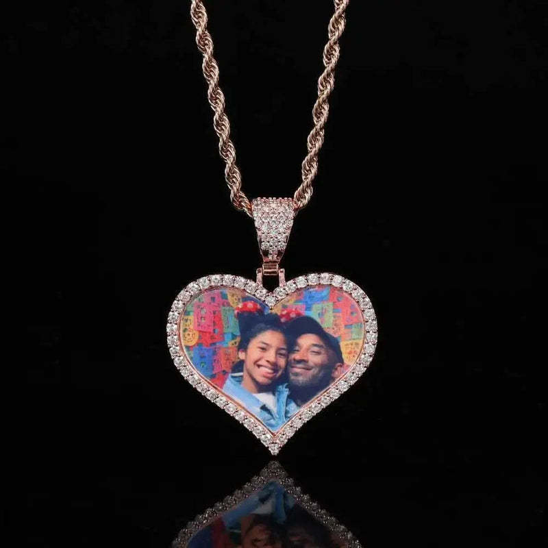 CZ Heart Necklace with Picure