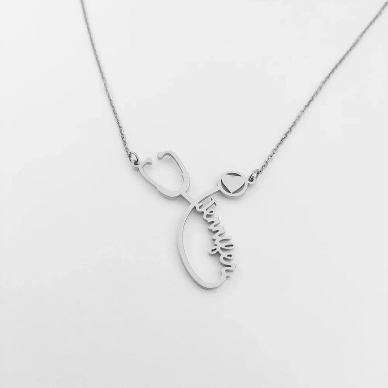 Custom Name Necklace Stethoscope With Heart