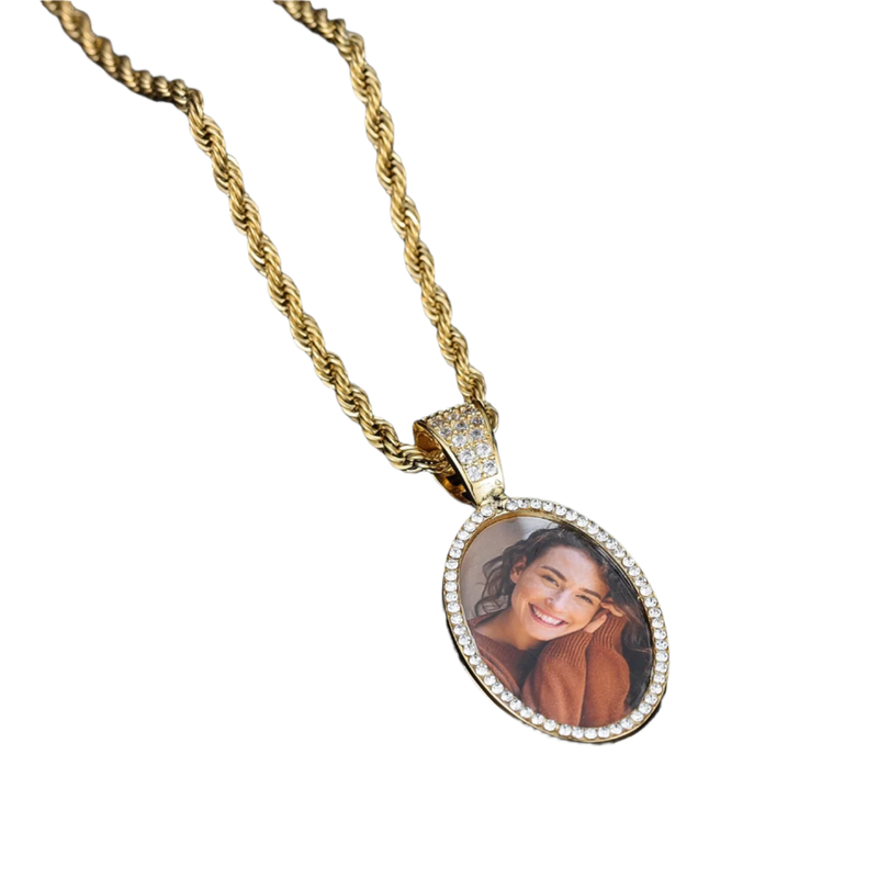 Picture Pendent Oval Shape CZ Frame Necklace