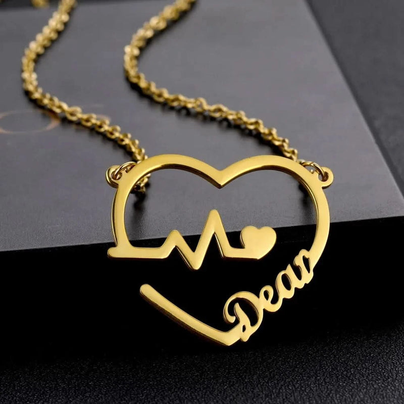 Heartbeat Heart Shape Custom Name Necklace