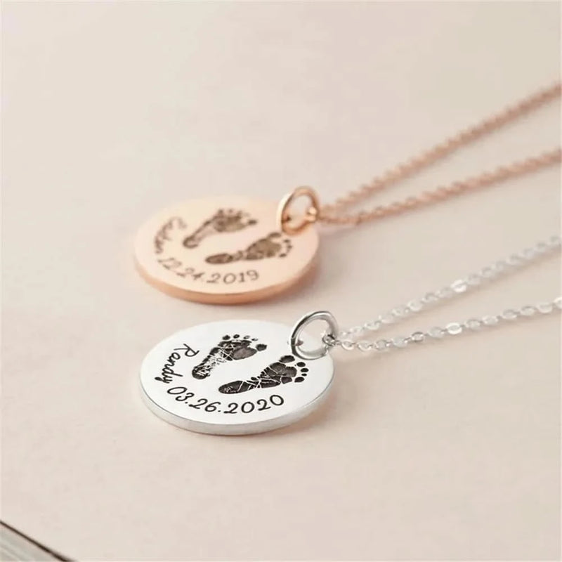 Infant Bbay Foot or Hand Pring, Name & Date Custom Name Necklace