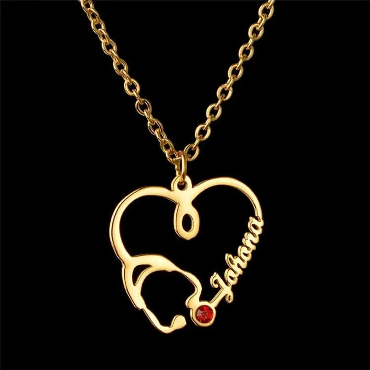 Personalized Stethoscope Birthstone Custom Name Necklace