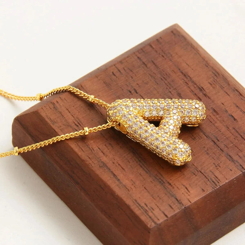 Rhinestone CZ Bubble Letter Necklace