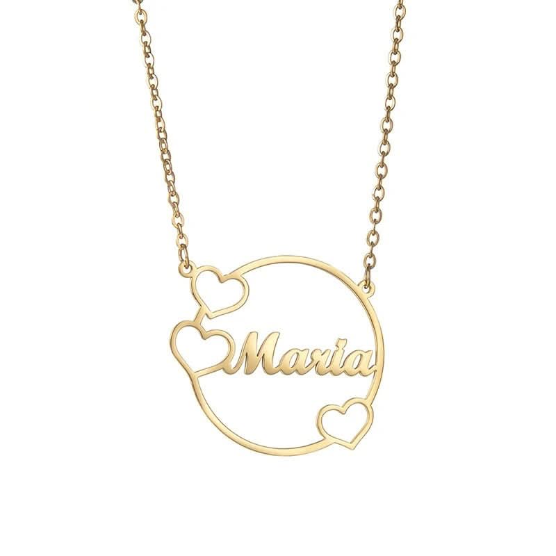 Minimilist 3 Heart Circle Name Necklace