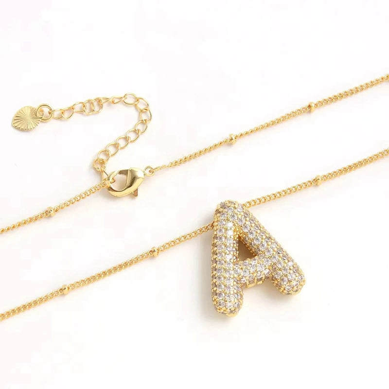 Rhinestone CZ Bubble Letter Necklace