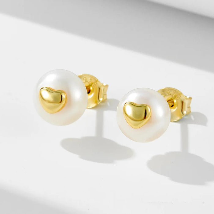 Heart-Shaped Freshwater Pearl Stud Earrings