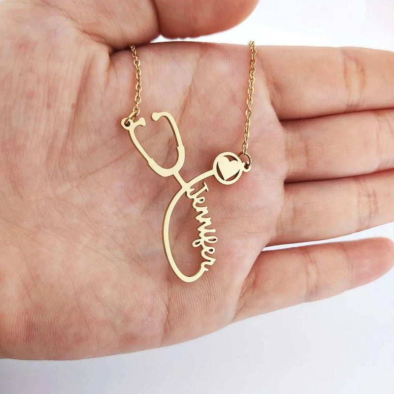 Custom Name Necklace Stethoscope With Heart