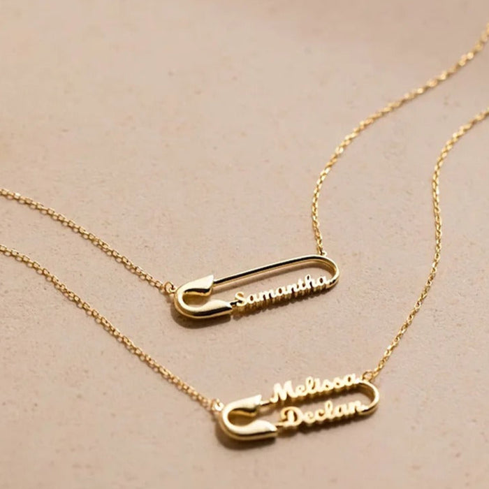 Sairahaz Jewelers Custom Safety Pin Name Necklace