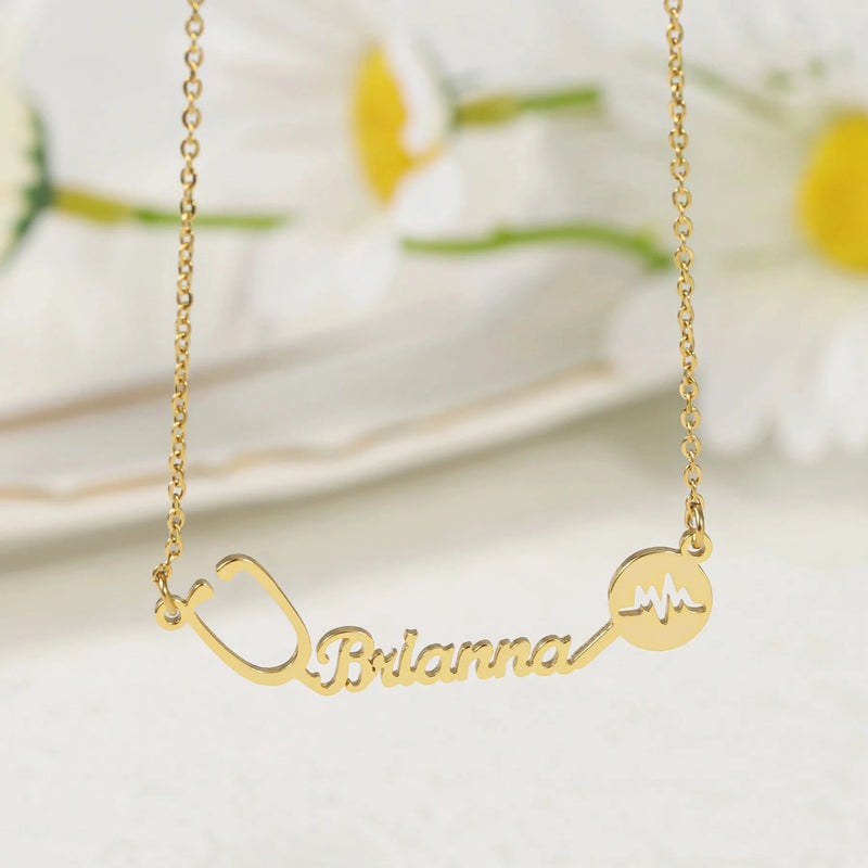 Stethoscope Minimilist Custom Name Necklace