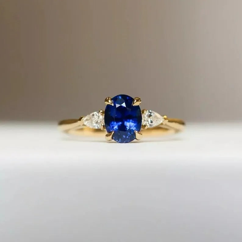 Royal Blue Lab-Created Sapphire & CZ Three-Stone Ring