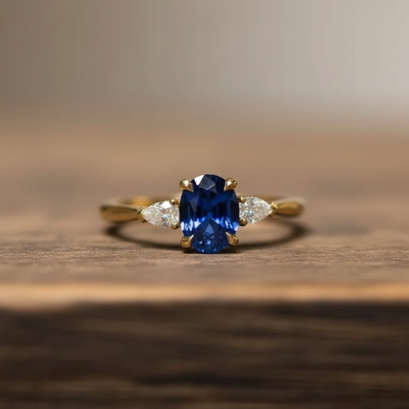 Royal Blue Lab Created Sapphire CZ Three Stone Ring