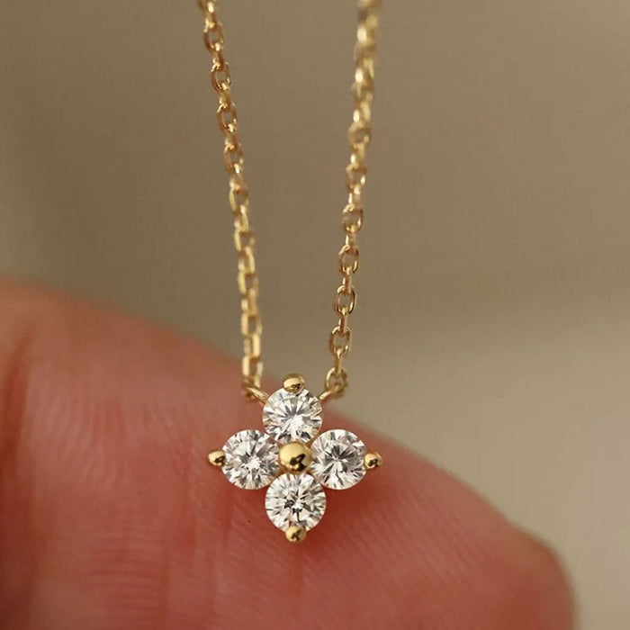 Zircon Flower Fine Sterling Pendant Necklace