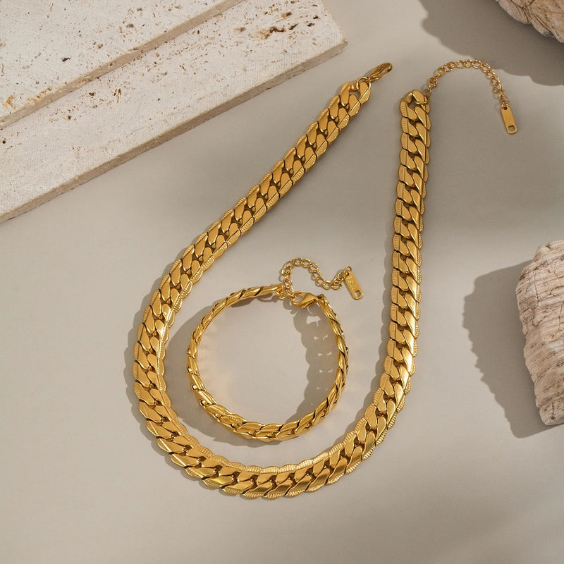 Miami Cuban Chain Necklace Set with Bracelet