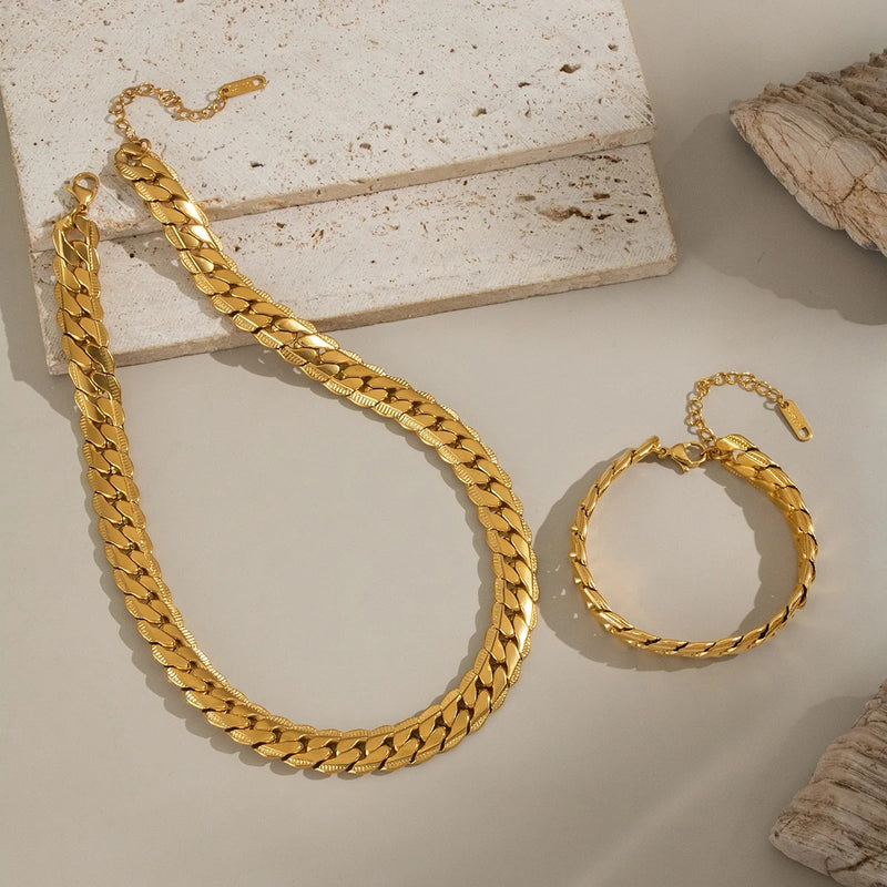 Miami Cuban Chain Necklace Set with Bracelet