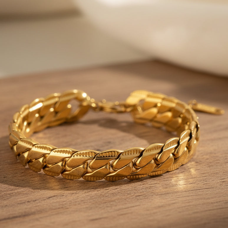Bracelet à maillons en or et carbure de tungstène poli