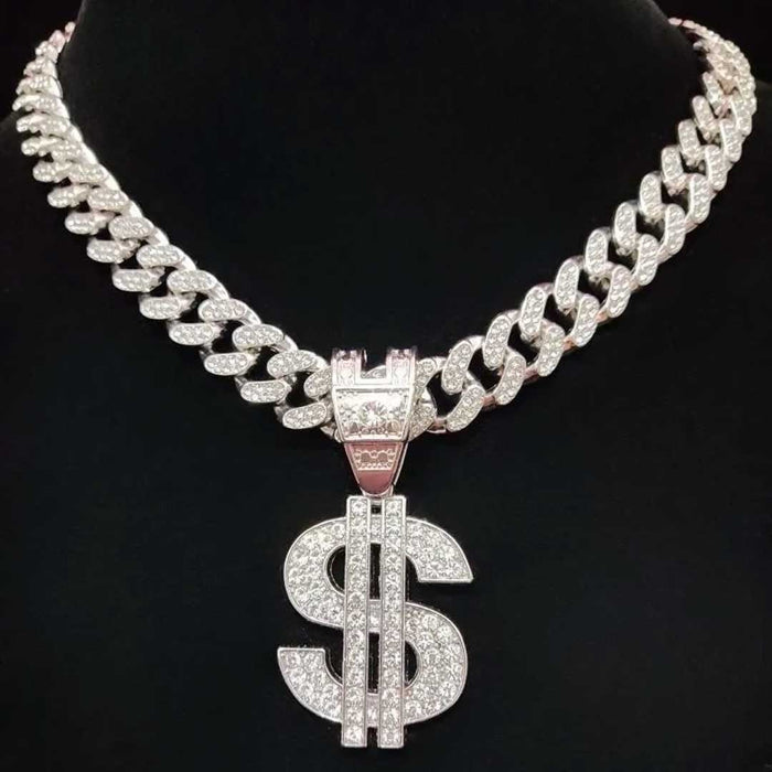 Bling Bold Fashion Dollar Pendant Necklace-Cubin Chains-Sairahaz Jewelers