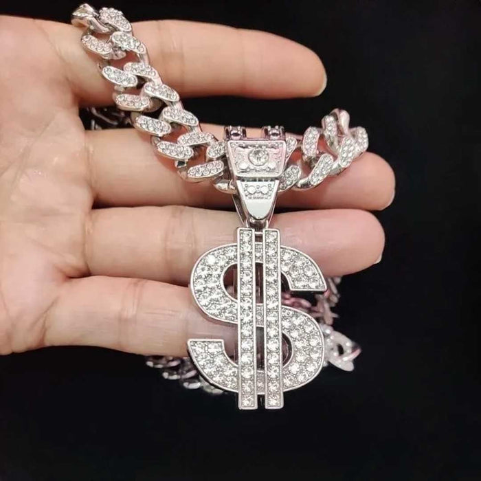 Bling Bold Fashion Dollar Pendant Necklace-Cubin Chains-Sairahaz Jewelers