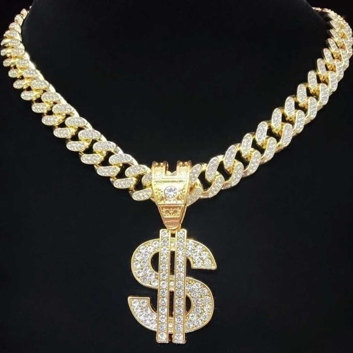 Bling Bold Fashion Dollar Pendant Necklace-Cubin Chains-Sairahaz Jewelers