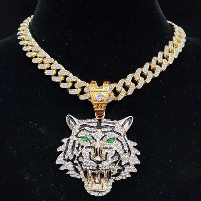 Tiger Bling 3D Pendant Crystal Cuban Chain