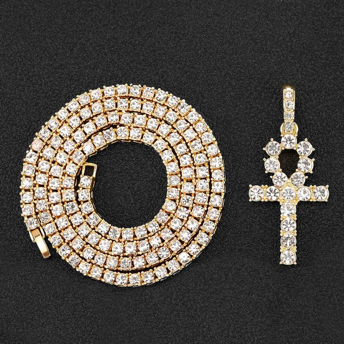 Sparkling Iced Out Ankh Cross Cuban Chain