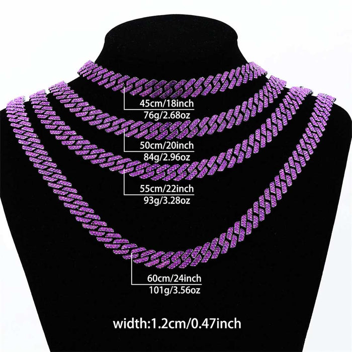 Purple Rhinestone Rhombus Prong Cuban Chain